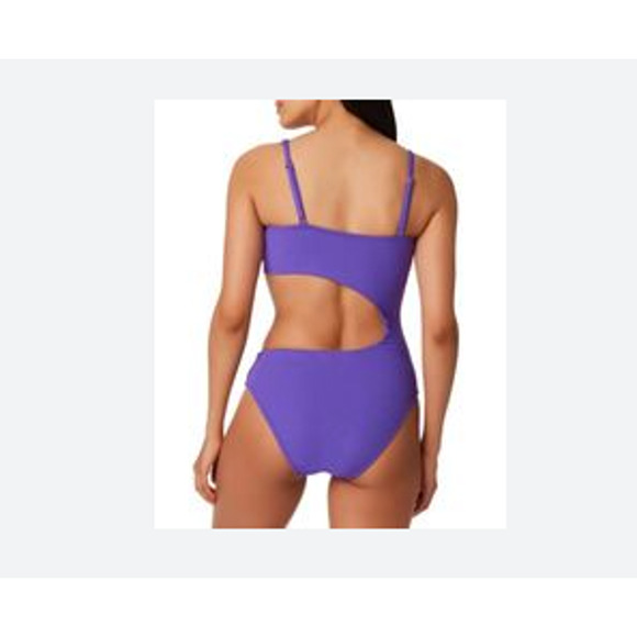 Bar III Hibiscus Purple Cut Out One Shoulder One Piece Swimsuit Small NWT $94 - Picture 3 of 3